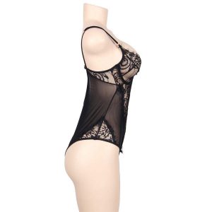 Subblime Queen Plus Floral Lace And Fringed Black Teddy Bodysuits | SEX Shop Ireland 3