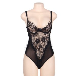Subblime Queen Plus Floral Lace And Fringed Black Teddy Bodysuits | SEX Shop Ireland
