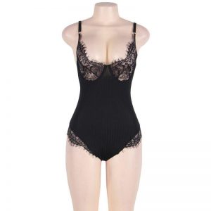 Subblime Queen Plus Teddy With Clears And Fringes Black Bodysuits | SEX Shop Ireland