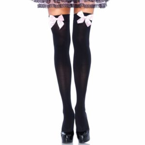 Leg Avenue Black Nylon Thigh Highs With Pink Bow One Size Fashion & Lingerie | SEX Shop Ireland
