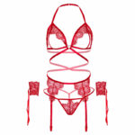 Leg Avenue Four Pieces Set Bra, G-string, Garter Belt & Wrist Cuffs One Size – Red Fashion & Lingerie | SEX Shop Ireland 13