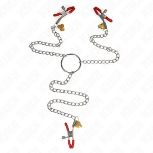 KINK – BELL TRIPLE NIPPLE AND CLIT CLAMPS RED WITH CHAIN 30 CM Fetish / Bondage | SEX Shop Ireland