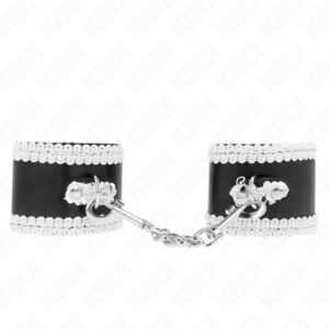 KINK – BLACK WRIST RESTRAINTS WITH WHITE DECORATE LACE ADJSUTABLE 20-23 CM X 5.5 CM Fetish / Bondage | SEX Shop Ireland