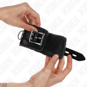 KINK – FUR LINED WRIST RESTRAINTS BLACK WITH BLACK BELT ADJUSTABLE 17-29 CM X 6 CM Fetish / Bondage | SEX Shop Ireland 3