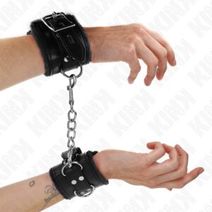 KINK – FUR LINED WRIST RESTRAINTS BLACK WITH BLACK BELT ADJUSTABLE 17-29 CM X 6 CM Fetish / Bondage | SEX Shop Ireland