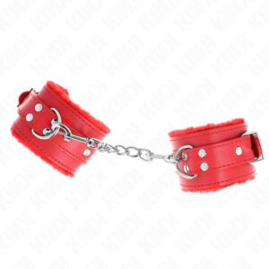 KINK – FUR LINED WRIST RESTRAINTS RED WITH RED BELT ADJUSTABLE 17-29 CM X 6 CM Fetish / Bondage | SEX Shop Ireland 3