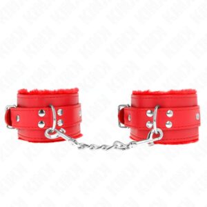 KINK – FUR LINED WRIST RESTRAINTS RED WITH RED BELT ADJUSTABLE 17-29 CM X 6 CM Fetish / Bondage | SEX Shop Ireland