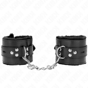 KINK – FUR LINED WRIST RESTRAINTS WITH SQUARE HOLES BLACK AND BLACK BELT ADJUSTABLE 17-29 CM X 6 CM Fetish / Bondage | SEX Shop Ireland