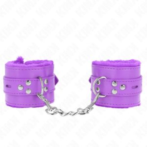 KINK – FUR LINED WRIST RESTRAINTS WITH SQUARE HOLES PURPLE AND PURPLE BELT ADJUSTABLE 17-29 CM X 6 CM Fetish / Bondage | SEX Shop Ireland