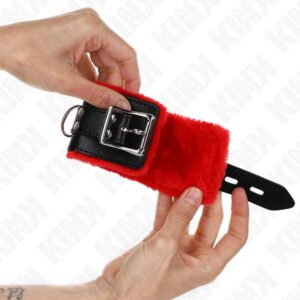 KINK – FUR LINED WRIST RESTRAINTS WITH SQUARE HOLES RED AND BLACK BELT ADJUSTABLE 17-29 CM X 6 CM Fetish / Bondage | SEX Shop Ireland 3