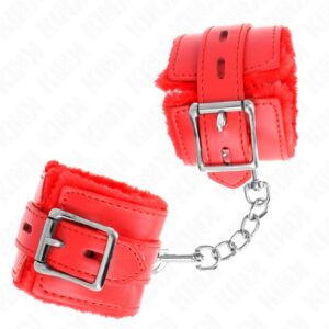 KINK – FUR LINED WRIST RESTRAINTS WITH SQUARE HOLES RED AND RED BELT ADJUSTABLE 17-29 CM X 6 CM Fetish / Bondage | SEX Shop Ireland 3