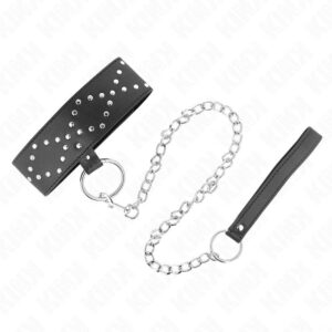 KINK – NECKLACE 65 CM WITH LEASH WITH SILVER STUDS MODEL 3 ADJUSTABLE 36-43 CM X 5 CM BDSM Collars | SEX Shop Ireland 3