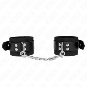 KINK – NYLON WRIST RESTRAINTS BLACK WITH LEATHER BELT BLACK ADJUSTABLE 19-29 CM X 5.1 CM Fetish / Bondage | SEX Shop Ireland