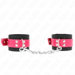 KINK – NYLON WRIST RESTRAINTS BLACK WITH LEATHERETTE BELT RASPBERRY ROSE ADJUSTABLE 19-29 CM X 5.1 CM Fetish / Bondage | SEX Shop Ireland