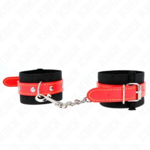 KINK – NYLON WRIST RESTRAINTS BLACK WITH LEATHERETTE RED ADJUSTABLE 19-24 CM X 5.5 CM Fetish / Bondage | SEX Shop Ireland 4