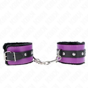 KINK – PREMIUM FUR LINED WRIST RESTRAINTS BLACK WITH PURPLE / BLACK BELT ADJUSTABLE 17-29 CM X 6 CM Fetish / Bondage | SEX Shop Ireland