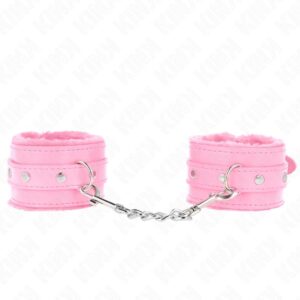 KINK – PREMIUM FUR LINED WRIST RESTRAINTS PINK WITH PINK BELT ADJUSTABLE 17-29 CM X 6 CM Fetish / Bondage | SEX Shop Ireland