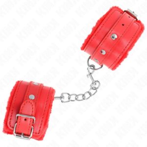 KINK – PREMIUM FUR LINED WRIST RESTRAINTS RED WITH RED BELT ADJUSTABLE 17-29 CM X 6 CM Fetish / Bondage | SEX Shop Ireland 3