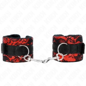 KINK – SHORT VELVET LACE WRIST RESTRAINTS AND NYLON BIND RED / BLACK 23 X 6.5 CM Fetish / Bondage | SEX Shop Ireland