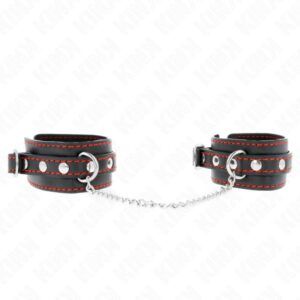 KINK – SMALL WRIST RESTRAINTS BLACK WITH RED LINING ADJUSTABLE 14-24 CM X 3.5 CM Fetish / Bondage | SEX Shop Ireland