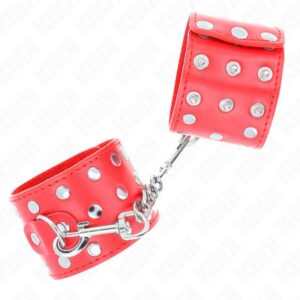 KINK – WRIST RESTRAINTS WITH SNAP FASTEN FULL OF RIVETS RED ADJUSTABLE 19-24 CM X 5.5 CM Fetish / Bondage | SEX Shop Ireland 3