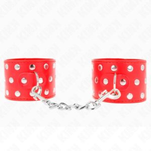 KINK – WRIST RESTRAINTS WITH SNAP FASTEN FULL OF RIVETS RED ADJUSTABLE 19-24 CM X 5.5 CM Fetish / Bondage | SEX Shop Ireland
