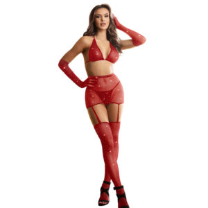 SUBBLIME – 952181 FISHNET BODYSTOCKING WITH GLOVES AND DIAMONDS RED ONE SIZE Bodystocking | SEX Shop Ireland
