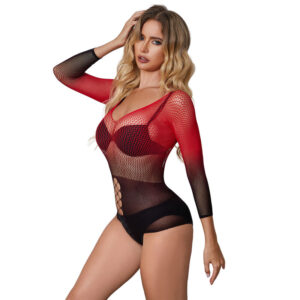 SUBBLIME – 952259 RED AND BLACK GRADIENT LONG SLEEVE ELASTIC FISHNET BODYSTOCKING ONE SIZE Bodystocking | SEX Shop Ireland 3