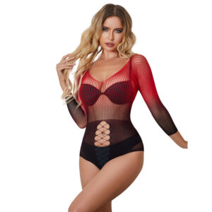 SUBBLIME – 952259 RED AND BLACK GRADIENT LONG SLEEVE ELASTIC FISHNET BODYSTOCKING ONE SIZE Bodystocking | SEX Shop Ireland