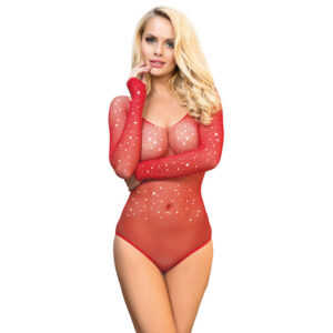 SUBBLIME – 952303 SHINY GRILL BODYSTOCKING WITH OFF SHOULDERS LONG SLEEVE RED ONE SIZE Bodystocking | SEX Shop Ireland