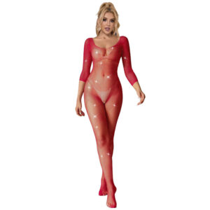 SUBBLIME – 952419 FISHNET BODYSTOCKING WITH DIAMONDS LONG SLEEVE RED ONE SIZE Bodystocking | SEX Shop Ireland