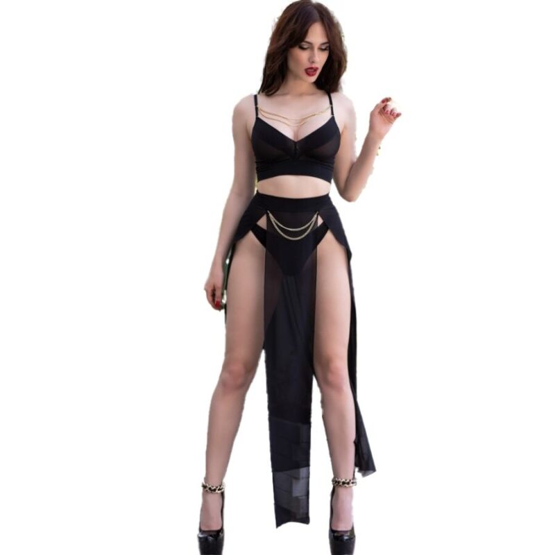 CHILIROSE – CR 4672 BLACK TOP SKIRT AND THONG WITH GOLDEN CHAINS M Corset Lingerie | SEX Shop Ireland 5