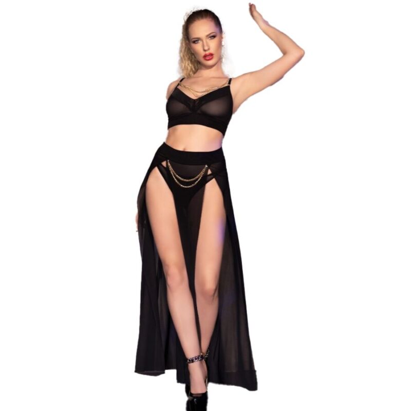 CHILIROSE – CR 4672 BLACK TOP SKIRT AND THONG WITH GOLDEN CHAINS M Corset Lingerie | SEX Shop Ireland 4