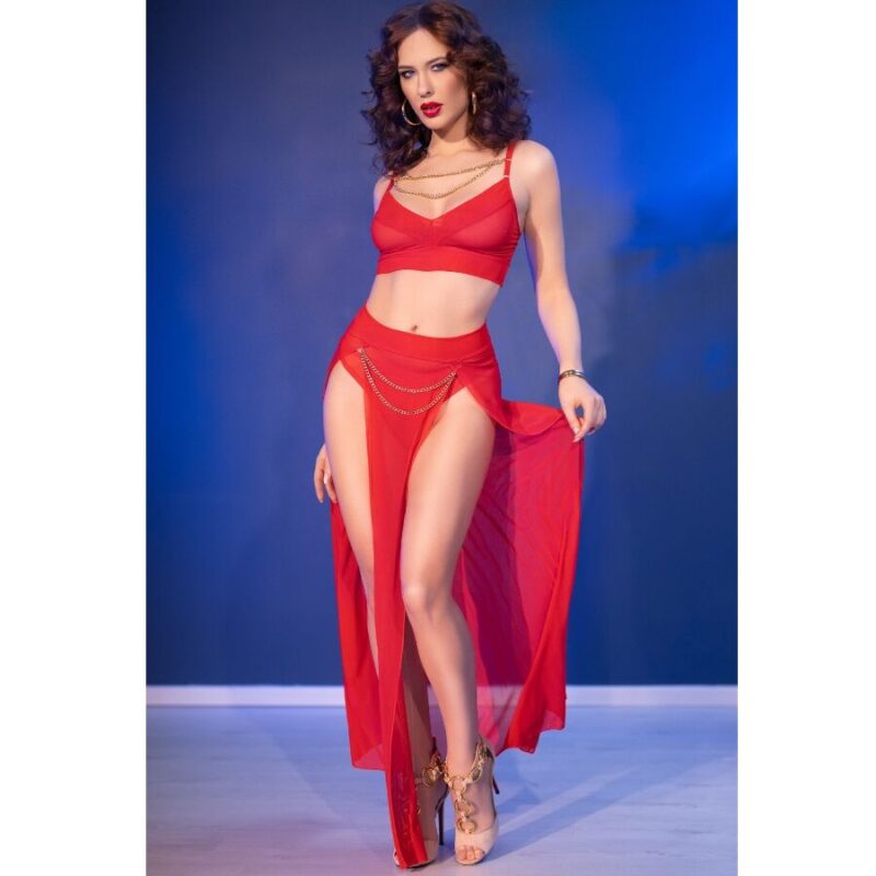 CHILIROSE – CR 4850 RED TOP AND LEGGINGS SET WITH GOLDEN ACCESSORIES L Corset Lingerie | SEX Shop Ireland 8