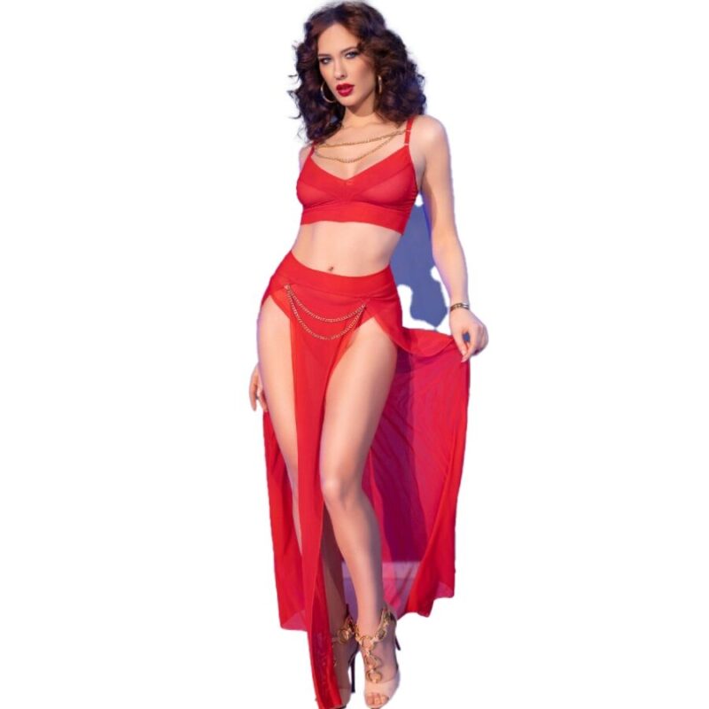 CHILIROSE – CR 4850 RED TOP AND LEGGINGS SET WITH GOLDEN ACCESSORIES L Corset Lingerie | SEX Shop Ireland 4
