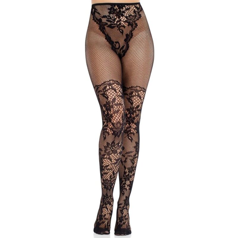 LEG AVENUE – DAHLIA LACE STOCKINGS WITH NET DETAIL BLACK Fashion & Lingerie | SEX Shop Ireland 4