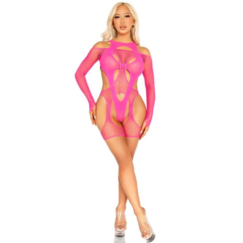 LEG AVENUE – FISHNET BODYSTOCKING WITH GARTER BELT AND HARNESS NEON PINK Fashion & Lingerie | SEX Shop Ireland 4
