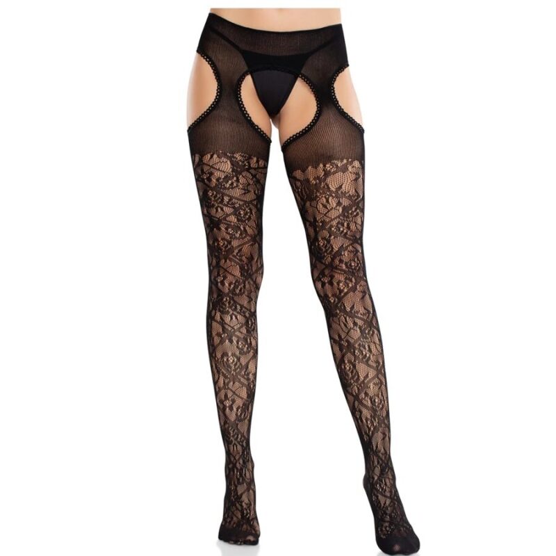 LEG AVENUE – FLORAL LACE STOCKINGS WITH GARTERS UNITED BLACK Fashion & Lingerie | SEX Shop Ireland 4