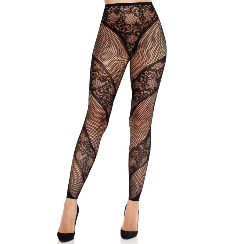 LEG AVENUE – LACE AND SHEER FOOTLESS TIGHTS BLACK Fashion & Lingerie | SEX Shop Ireland 4