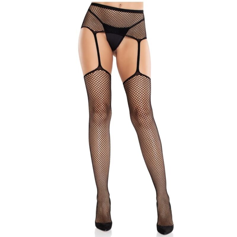 LEG AVENUE – LACE STOCKINGS WITH CROSS AND GARTER BELT BLACK Fashion & Lingerie | SEX Shop Ireland 4