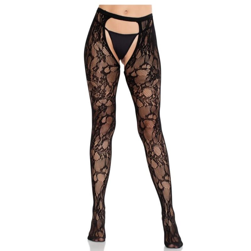 LEG AVENUE – ROSE LACE STOCKINGS WITH OPEN BACK BLACK Fashion & Lingerie | SEX Shop Ireland 4