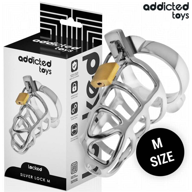 ADDICTED TOYS LOCKED – SILVER LOCK PENIS CAGE METAL SIZE M BDSM Cages & Chastity Rings | SEX Shop Ireland 4