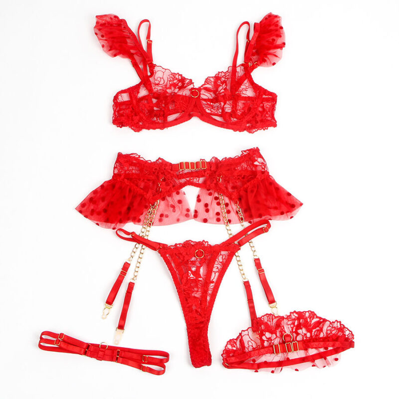 SUBBLIME – 957513 LACE BRA AND GARTER SET RED L/XL Bras - Sexy Lingerie | SEX Shop Ireland 6
