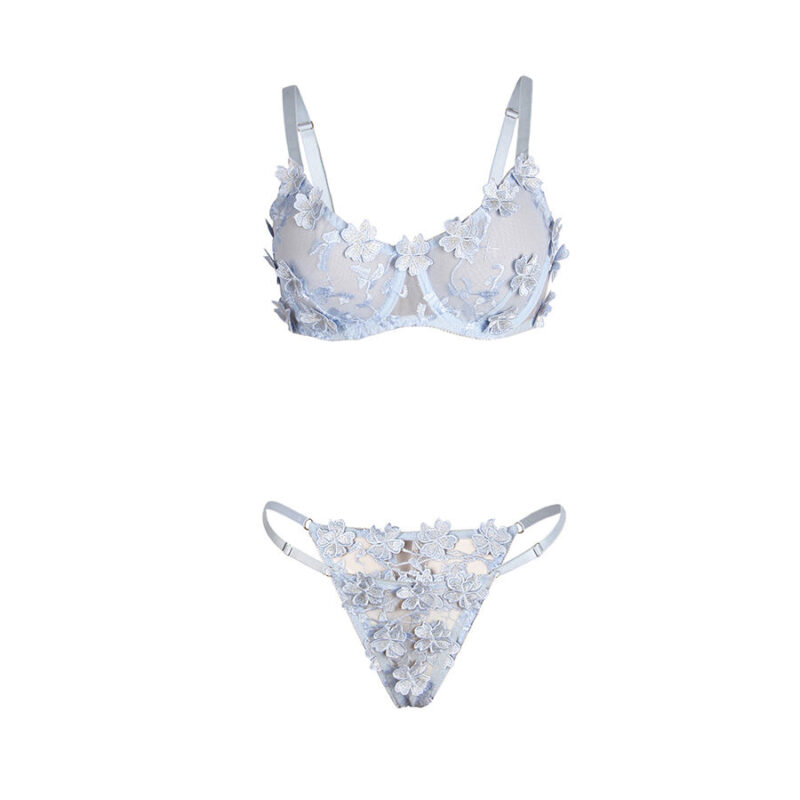 SUBBLIME – 957629  FLOWER EMBROIDERED BRA AND PANTIES SET SKY BLUE S/M Fashion & Lingerie | SEX Shop Ireland 8