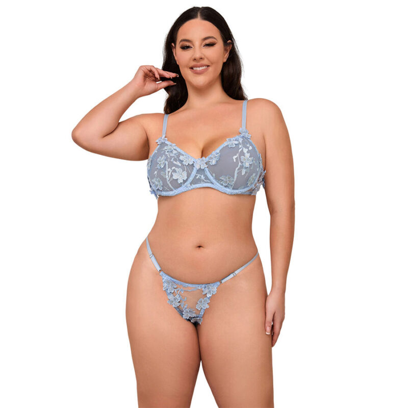 SUBBLIME – 957636 FLOWER EMBROIDERED BRA AND PANTIES SET SKY BLUE L/XL Fashion & Lingerie | SEX Shop Ireland 5