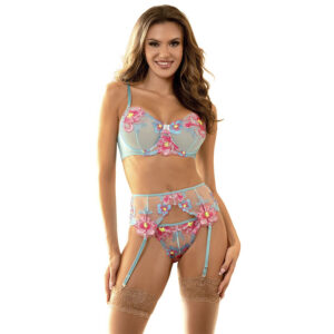 SUBBLIME – 957643 FLOWER EMBROIDERED BRA AND GARTER BELT SET PINK S/M Fashion & Lingerie | SEX Shop Ireland