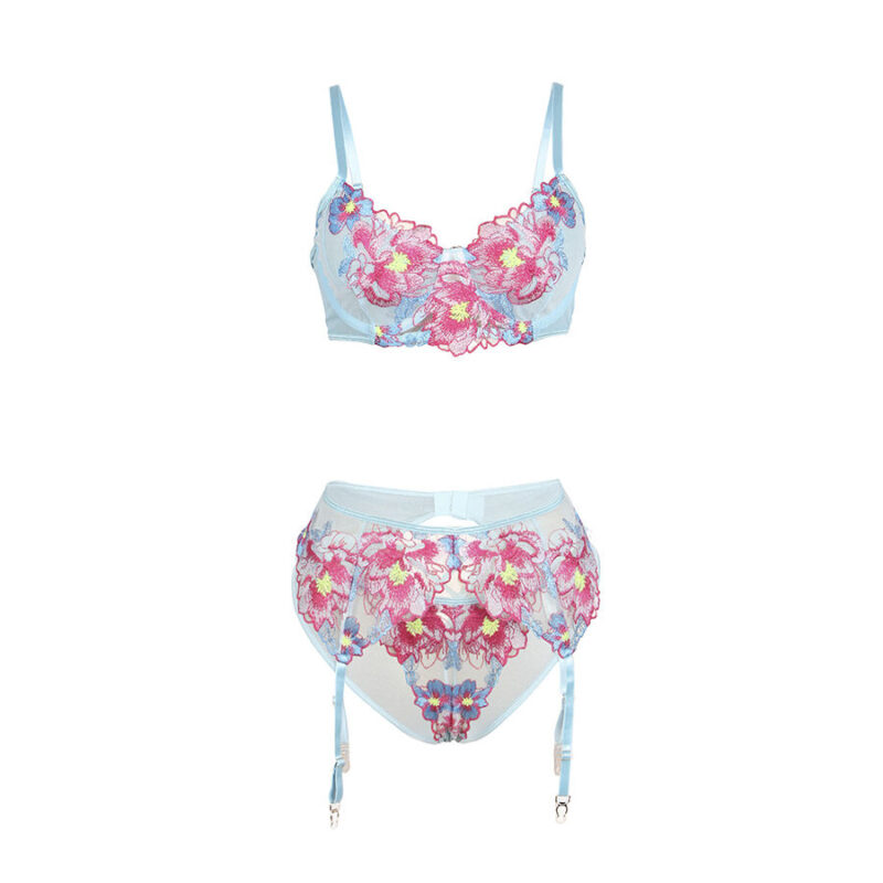 SUBBLIME – 957643 FLOWER EMBROIDERED BRA AND GARTER BELT SET PINK S/M Fashion & Lingerie | SEX Shop Ireland 8