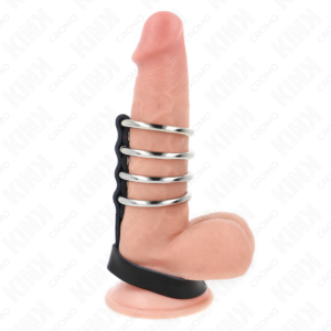 KINK – 4 METAL PENIS RINGS 3.8 CM CONNECTED WITH LEATHER STRAP 22 X 1.5 CM AND PRESSURE CLOSURE BDSM / Cock Rings Metal | SEX Shop Ireland