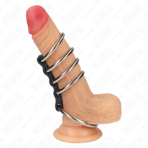 KINK – 5 PENIS RINGS 3.7 CM TO 5 CM METAL CONNECTED BY LEATHER BDSM / Cock Rings Metal | SEX Shop Ireland 3