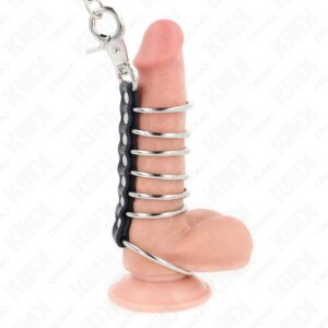 KINK – 7 METAL PENIS RINGS 3.8 CM TO 5 CM CONNECTED WITH LEATHER AND METAL CHAIN 100 CM Accessories for the penis | SEX Shop Ireland 3